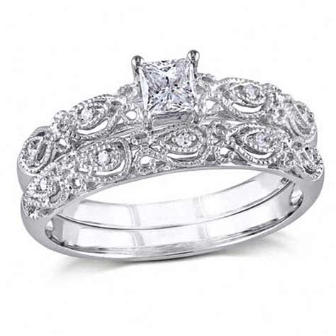 13 Ct Tw Princess Cut Diamond Vintage Style Bridal Set In 10k White