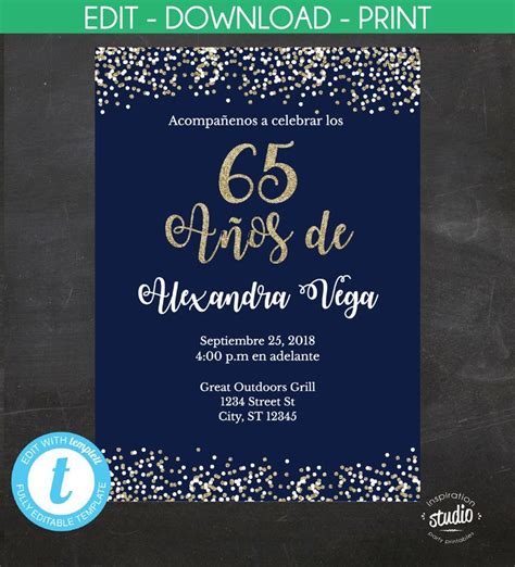 65 Años De Spanish 65th Birthday Invitation Invitación Etsy In 2021