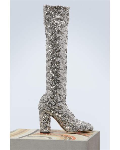 Dolce And Gabbana Sequined Boots In Metallic Lyst