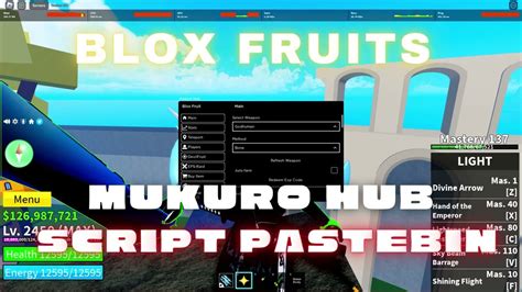 Blox Fruits SCRIPT PASTEBIN 2023 MUKURO HUB AUTO FARM FRUIT MASTERY