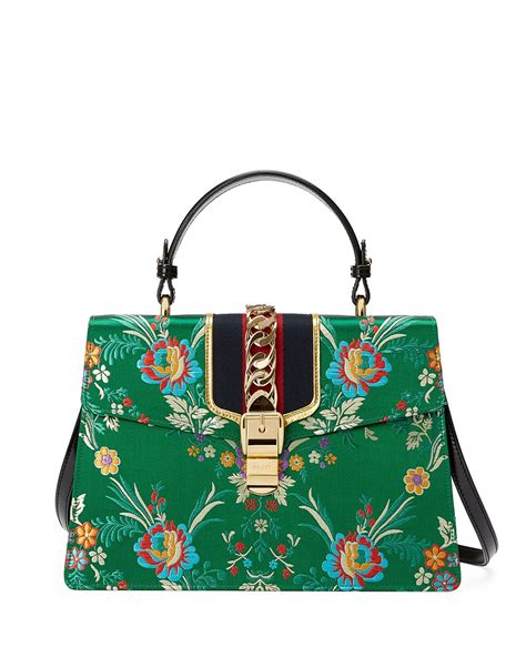 Gucci Red Satin And Jacquard Floral Embroidered Mini Sylvie Shoulder gambar png