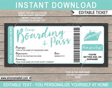 T Voucher Or Certificate Editable Instant Download Surprise Cruise Printable Boarding Pass