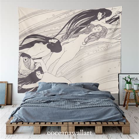 Line Art Woman Tapestry Black And White Wall Hanging Nude Etsy