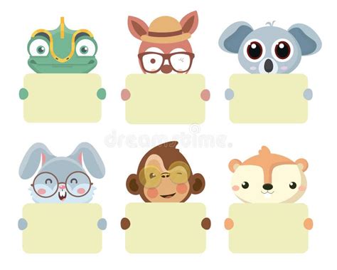 Cute Animals Holding Blank Cards Stock Illustration Illustration Of