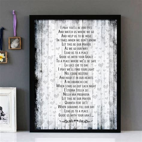 The Prayer Josh Groban Framed Lyrics Wall Art Design