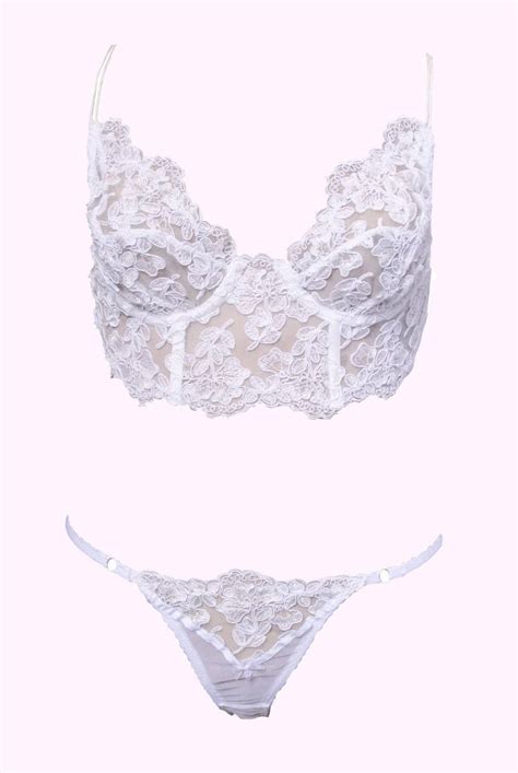 Bridal White Lace Lingerie Bra And Panties See Through Lingerie Set See Lingerie White