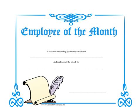 Printable Employee Of The Month Certificate Template Printable Templates