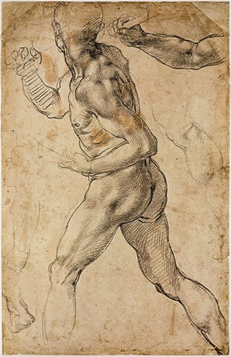 Michelangelo Figure Study Of A Running Man C Chalk And Pencil