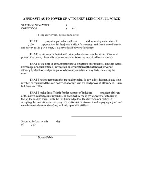 Affidavit As To Power Of Attorney Being In Full Force In Word And Pdf