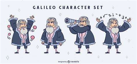 Galileo Galilei Zeichentrick Zeichensatz Vektor Download