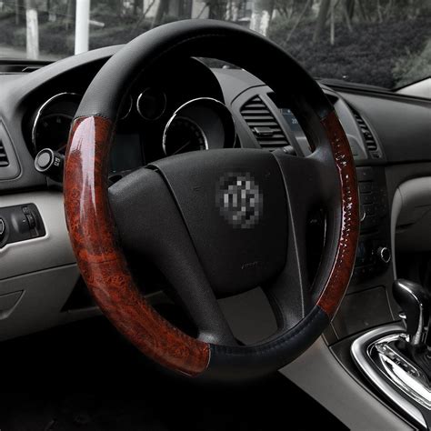 15 Leather Pu Car Steering Wheel Cover Set Black Wood Grain Universal