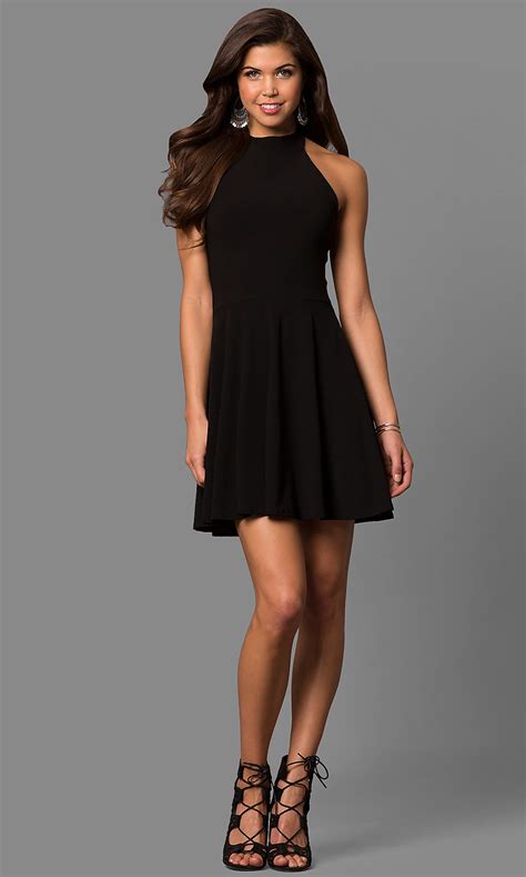 A-Line Black Halter Short Party Dress - PromGirl
