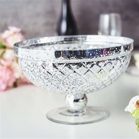 10 Silver Mercury Glass Compote Vase Pedestal Bowl Centerpiece