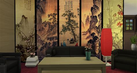 Simsdelsworld The Sims 4 Chinese Wall 01 Historical Paints Sims