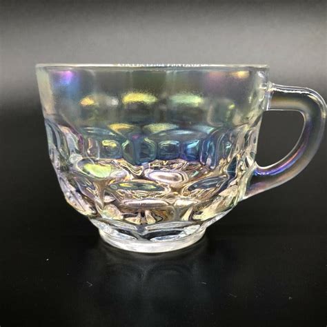 Vtg Federal Iridescent Glass Yorktown Thumbprint Sip And Snack Plate And Cup ~ 1 Set Ebay