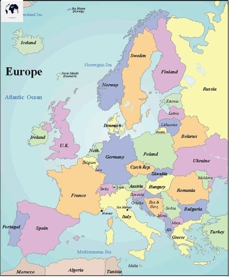 Free Labeled Europe Map With Countries Capital Blank World Map
