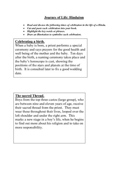 Journey Of Life Hinduism Worksheet For 9th 12th Grade Lesson Planet