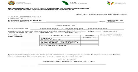 Constancia De Traslado Doc Document