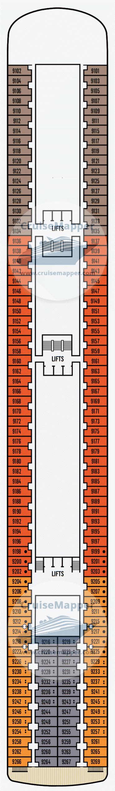 Pacific jewel deck plan view at cruisedeckplans showing the newest deck plan layouts, public venues and stateroom pictures and our own deck plan pdf (printable version). Pacific Jewel deck 9 plan | CruiseMapper