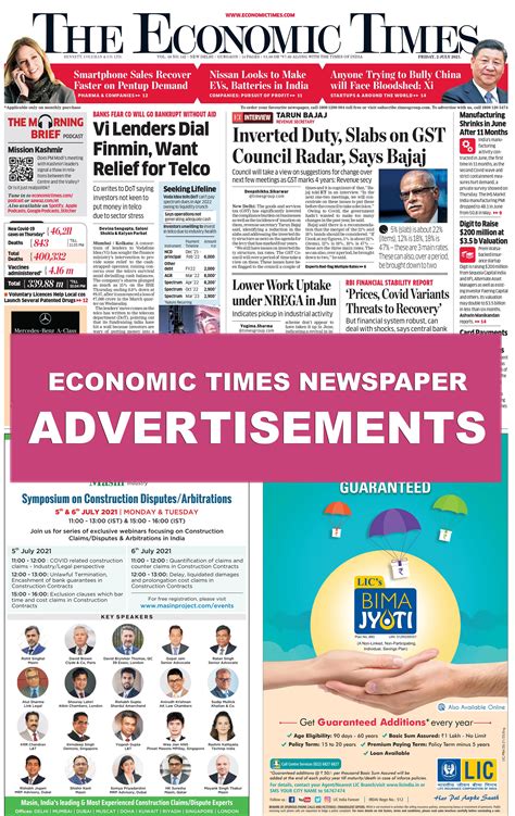 Economic Times Newspaper Ads Booking Online Et Classified And Display Ads
