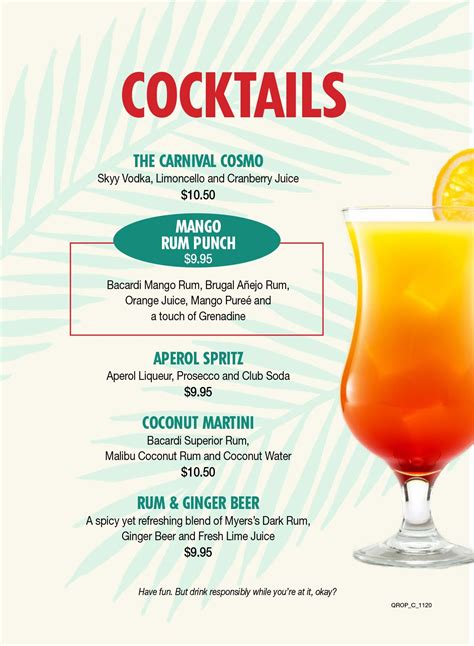 Carnival Cruise Line Drink Menus And Pricing Cruise Spotlight Drink