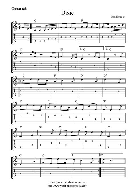 Beginner Free Guitar Sheet Music For Popular Songs Printable