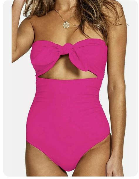 Qinsen Womens Sexy Strapless Tie Knot Front High Waist One Piece Swimsuit Medium Ebay