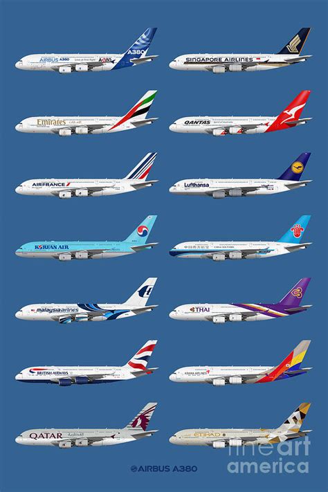 Airbus A380 Operators Illustration Blue Version Digital Art By Steve