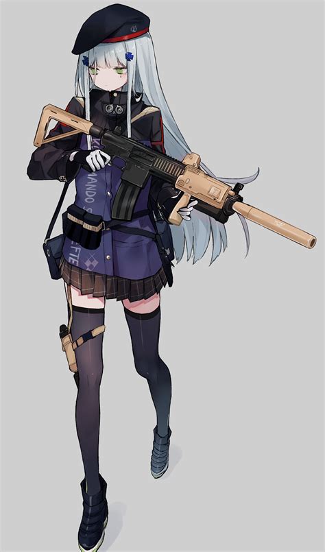 The Big Imageboard Tbib 1girl Assault Rifle Bag Bangs Beret Black