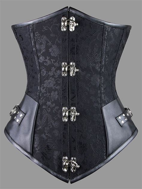 Plus Size Faux Leather Panel Lace Up Corset Black 3xl Underbust Corset Steampunk Fashion