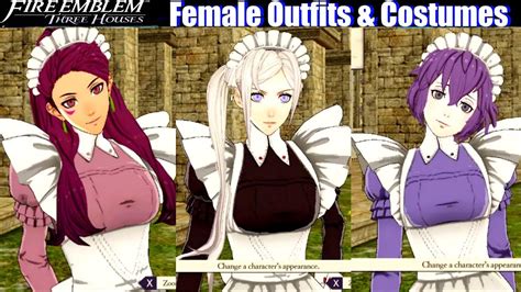 Fe3h Female Outfits And Dlc Costumes Fire Emblem Three Houses Youtube