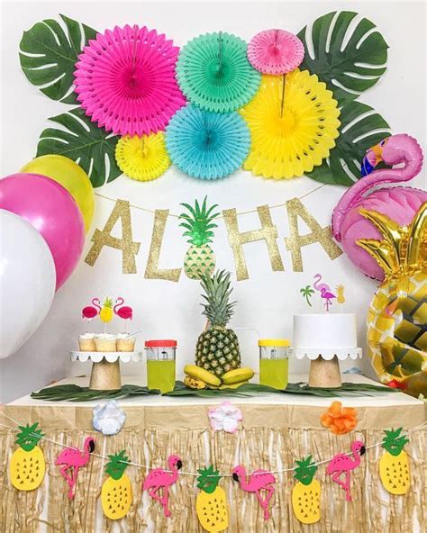 tropical party luau party hawaiian party theme summer party flamingo pineapple decor