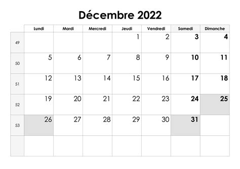 Calendrier Mensuel Décembre 2022 Calendrier Novembre