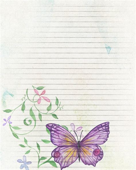 Printable Journal Page Butterfly Digital Paper Lined Etsy