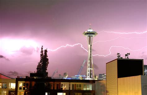 Space Needle Lightning Stock Photo Download Image Now Chimney