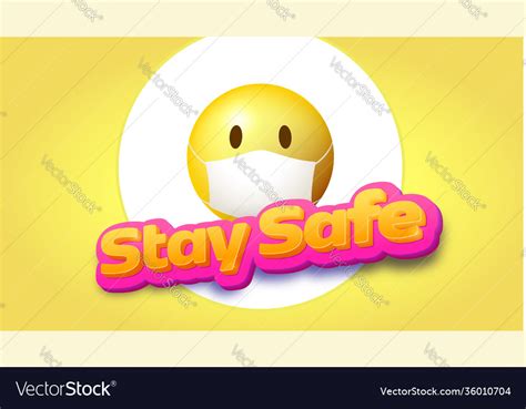 Stay Safe Yellow Emoji In Face Mask Volumetric Vector Image