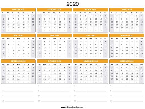 2020 Calendar Printable 2020 Calendar