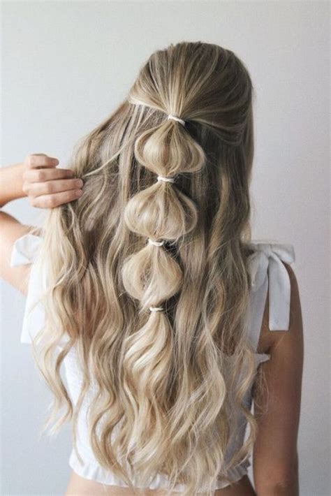 Picture Of An Easy Half Updo With A Bubble Braid And Waves Is A