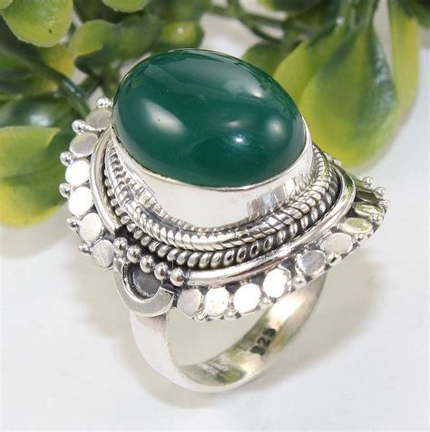 Zilveren Ring Gezet Met Ovale Groene Onyx Mm Zilveren Edelsteen