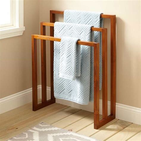 Freestanding Wooden Three Tiered Towel Rack For Bathroom Useful Towel