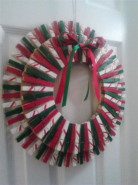 Christmas Clothespin Wreath Redgreenwhite By Lanamariedesigns Clothes
