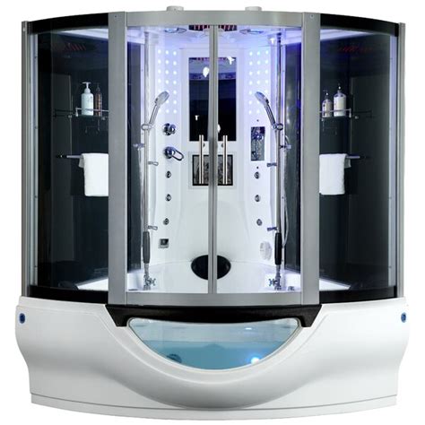 Luxury rectangle sliding home spa unit. Lusso Bath 64" W x 88" H Framed Round Sliding Steam Shower ...