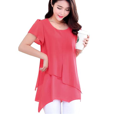 Women Tops Summer Style Short Sleeve Vintage Chiffon