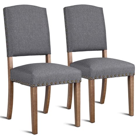 Set Of 2 Nailhead Fabric Upholstered Dining Side Chair Upholstered