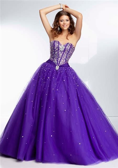 Ball Gown Sweetheart Corset Back Deep Purple Satin Tulle Beaded Prom Dress