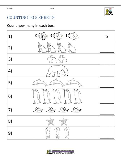 Preschool Counting Worksheets Counting To 5 80f