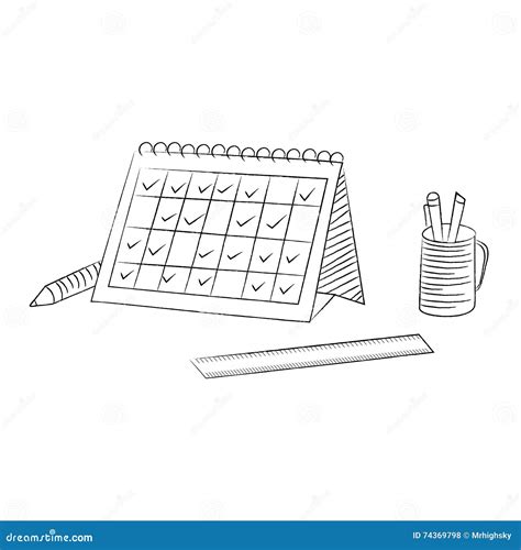 Desk Calendar Schedule Sketch Style Illustration Stock Vector