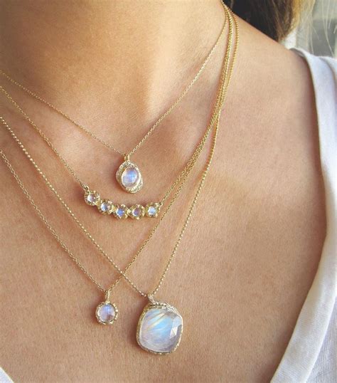 Layered Moonstone Necklaces Necklace Moonstone Necklace Pearl Necklace