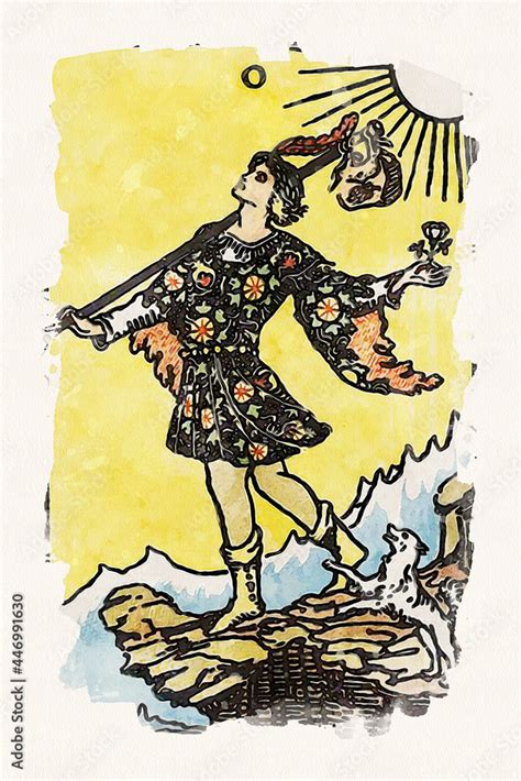 Painting Of The Fool Major Arcana Tarot Card In Watercolor Style