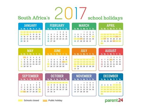 Printable 2017 School Holidays In South Africa Calendar Parent